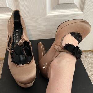 Twin-Set Simona Barbieri Satin Lace Heart Platforms Heels Shoes size 37 US 6.5